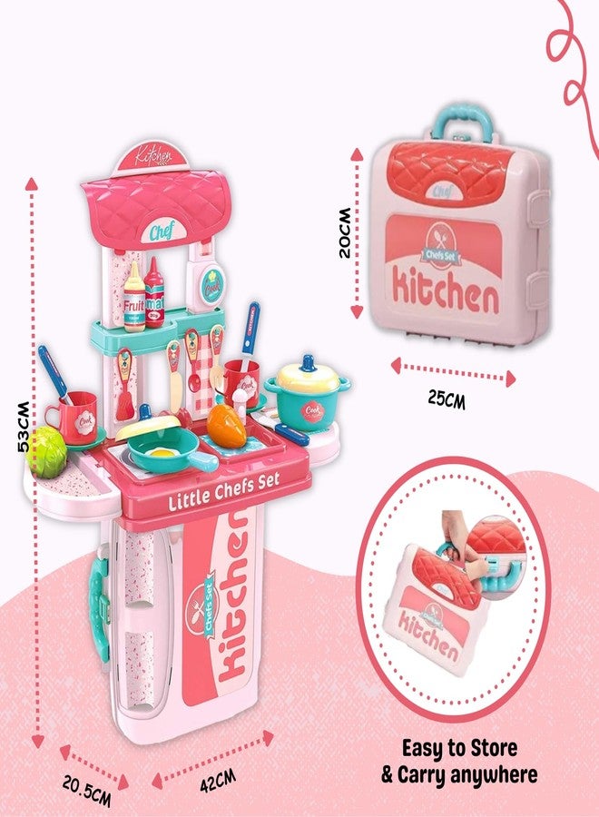 Sakuya Plastic 3 In 1 Kitchen Set Toy For Girls And Boys Kids With Suitcase Model (Pink) | Portable Pretend Little Chef Play Realistic Cooking Accessories Set Toy For Toddler Kids - Image 4